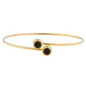 14Kt Yellow Gold Plated Black Onyx Bezel Bangle
